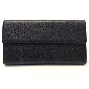 CHANEL Authentic Black Caviar Leather Wallet